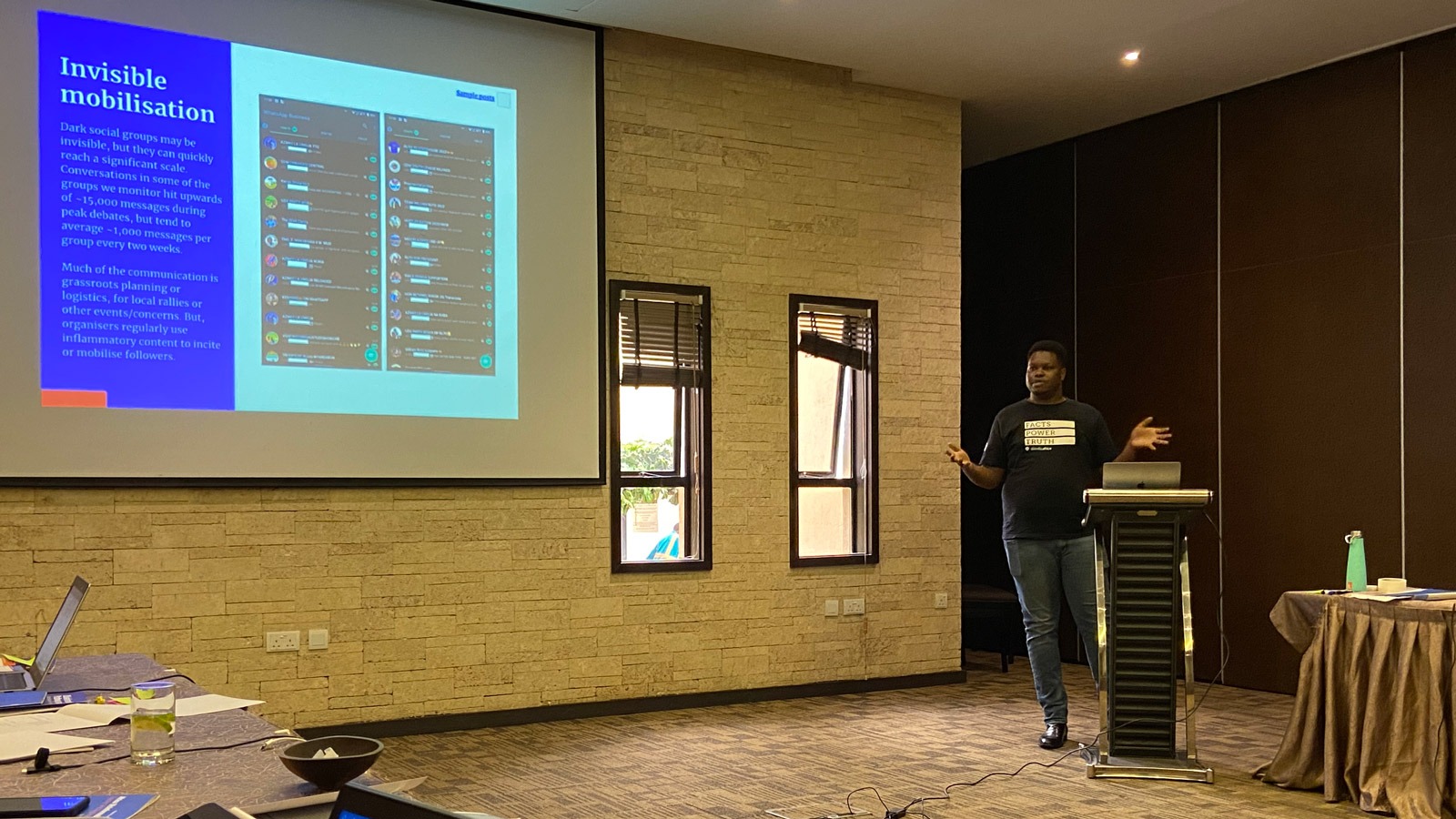 Allan Cheboi (Code4Africa) sharing insights into his organization’s OSINT and civic technology support network as well as on used methods and data to monitor disinformation campaigns.